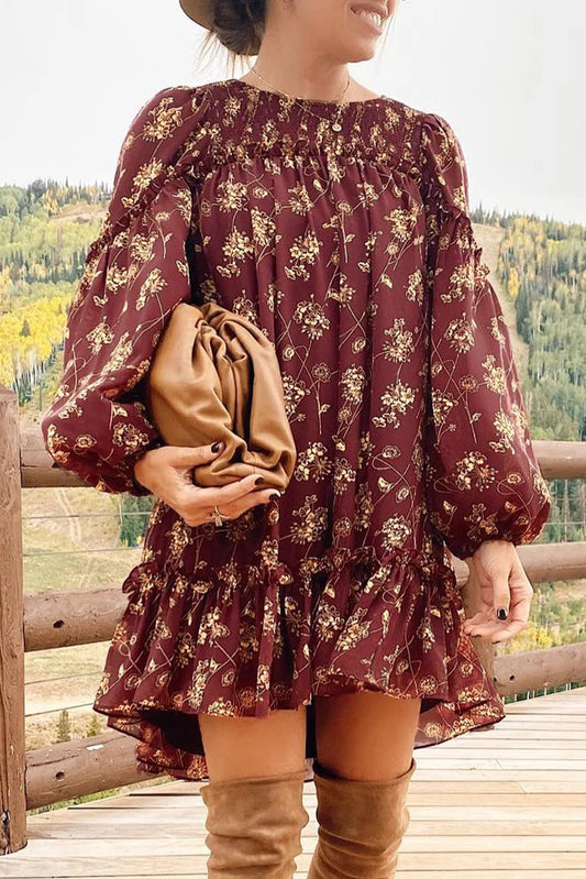 Red Floral High Low Dress