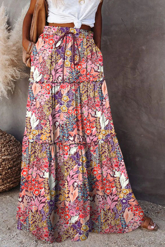 Multi Boho Floral Maxi Skirt