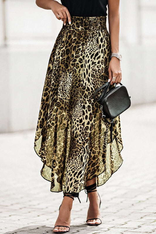 Leopard Print High Waisted Chiffon Skirt